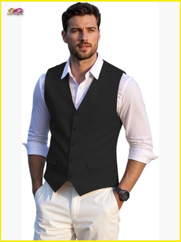 Men's Linen Cotton Vest Regular Fit V-Neck Casual Summer Party Wear
